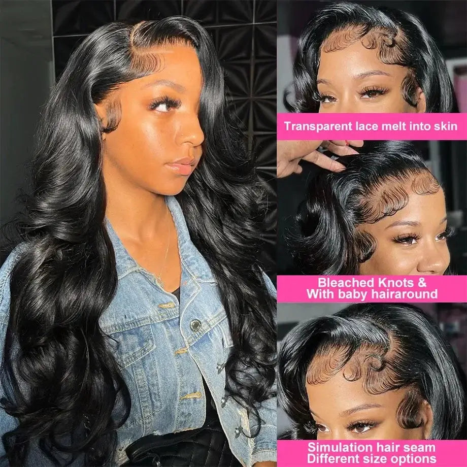 Neddie 250 Density 13x6 HD Transparent Body Wave Lace Frontal Human Hair Wigs For Women Brazilian 13x4 Lace Front Wig 30 40 Inch