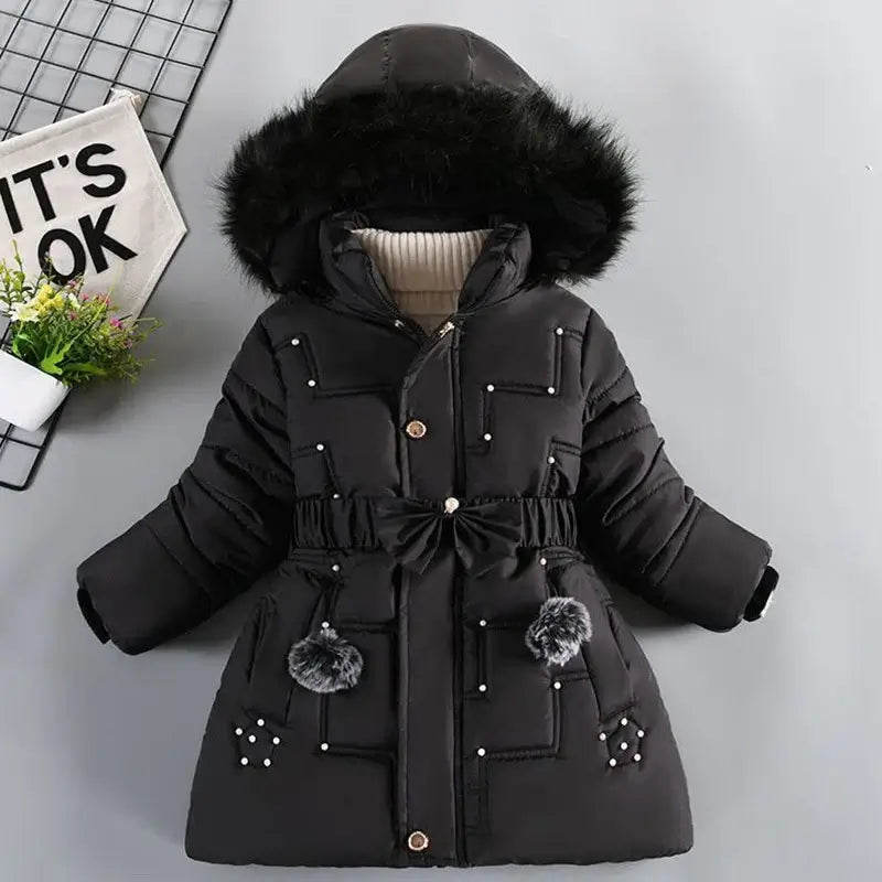 Thick Keep Warm Winter Girls Jacket Detachable Hat Plush Collar Hooded