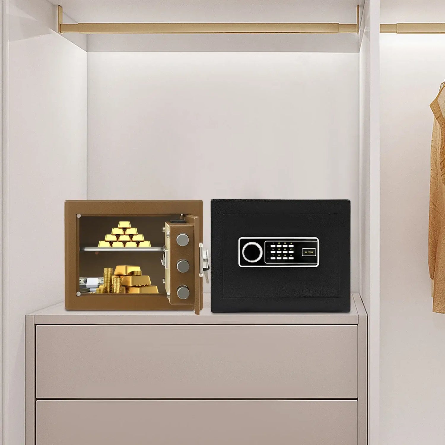 Digital Safe Box 15In Home Safe with Electronic Keypad 4 Bolts Security Safe for Bedroom Office Wall Mount Cash Jewelry Storage