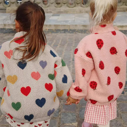 2025 KS Brand Winter Baby Boys Lambswool Jackets Cartoon Dinosaur Anchor Coats Kids Clothes Girls Cherry Jacket Beetle Outerwear