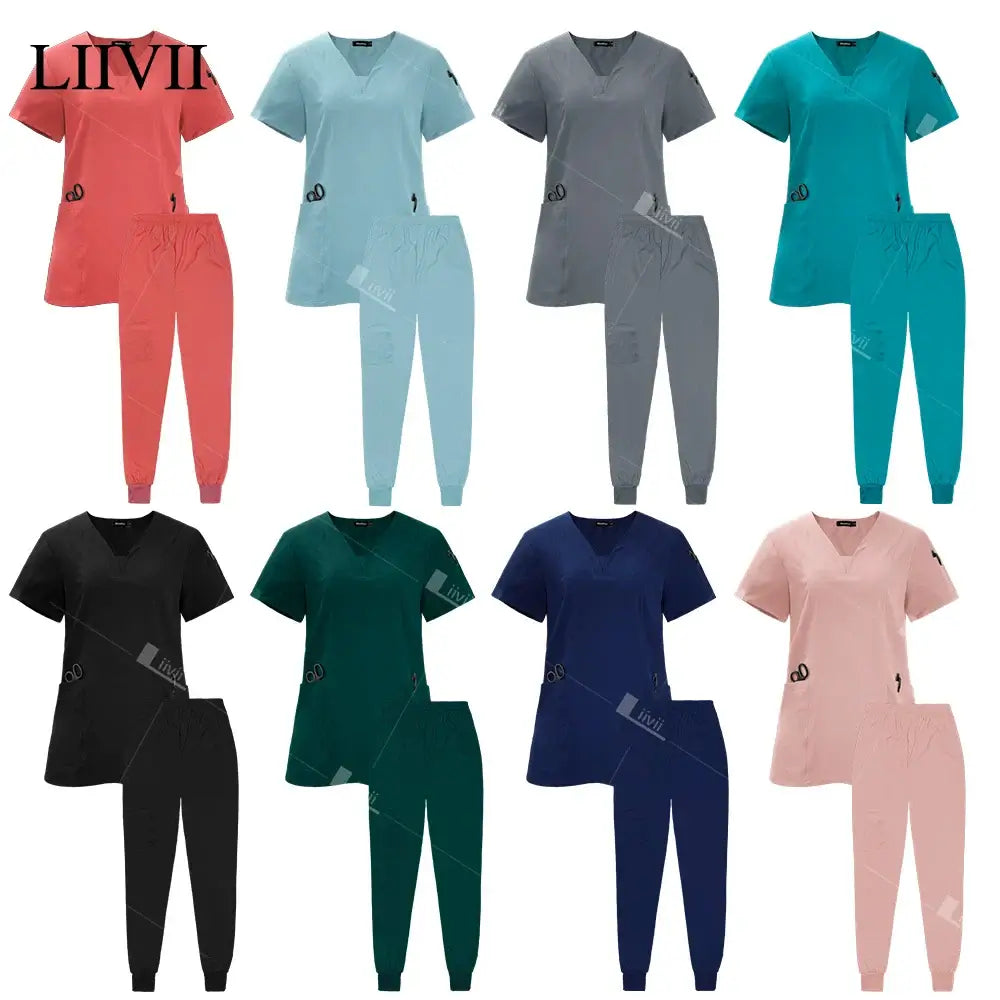 Surgical Uniforms Woman Scrub Set Medical Nurse Beauty Salon Workwear.