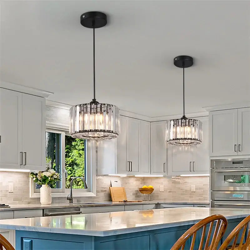 GreeLustr Modern Crystal Pendant Light, Black or Gold