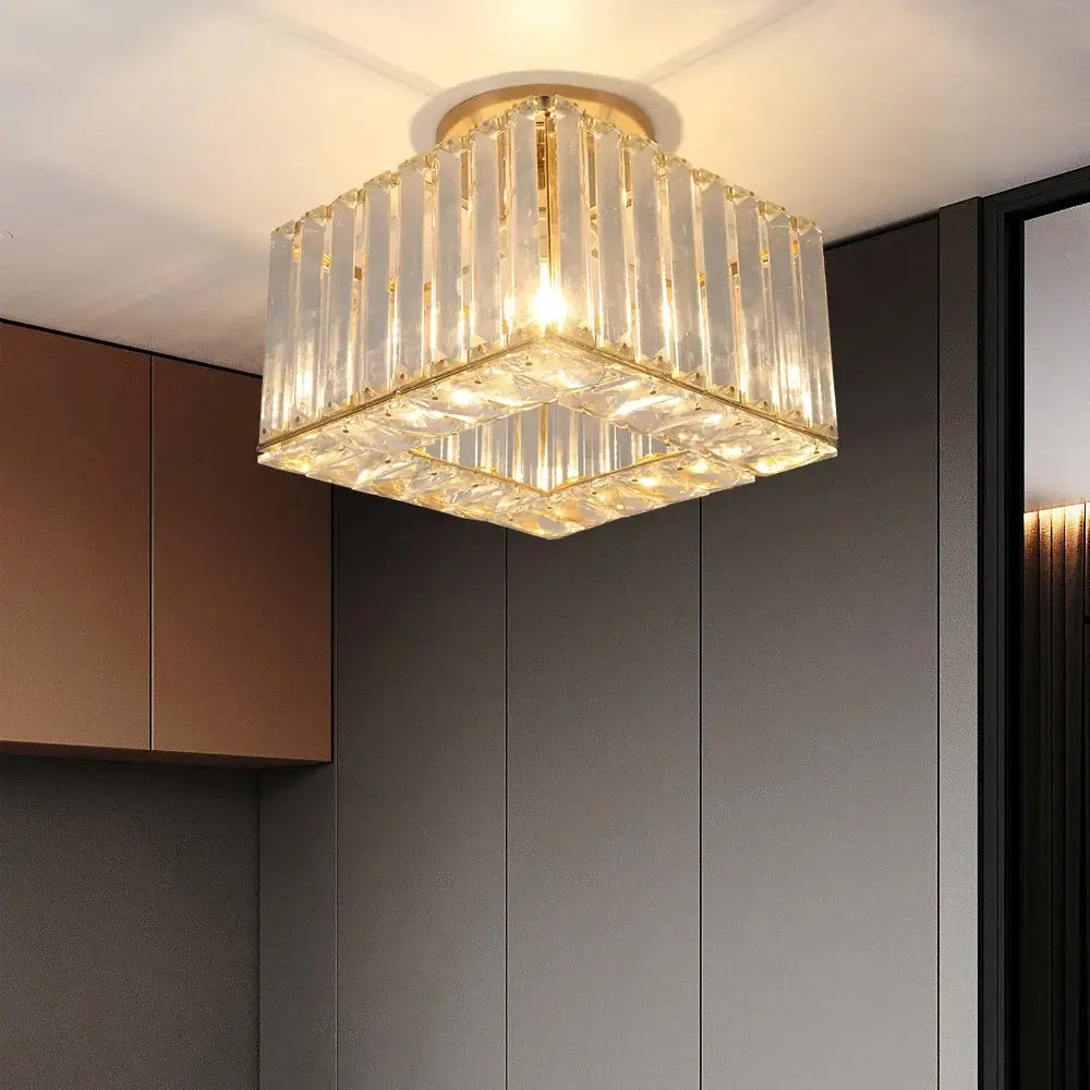 Modern Crystal Ceiling or Pendant Light, Black or Gold