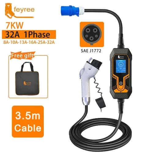 feyree Portable EV Charger Wallbox Type2 Cable 32A 7KW with CEE Plug