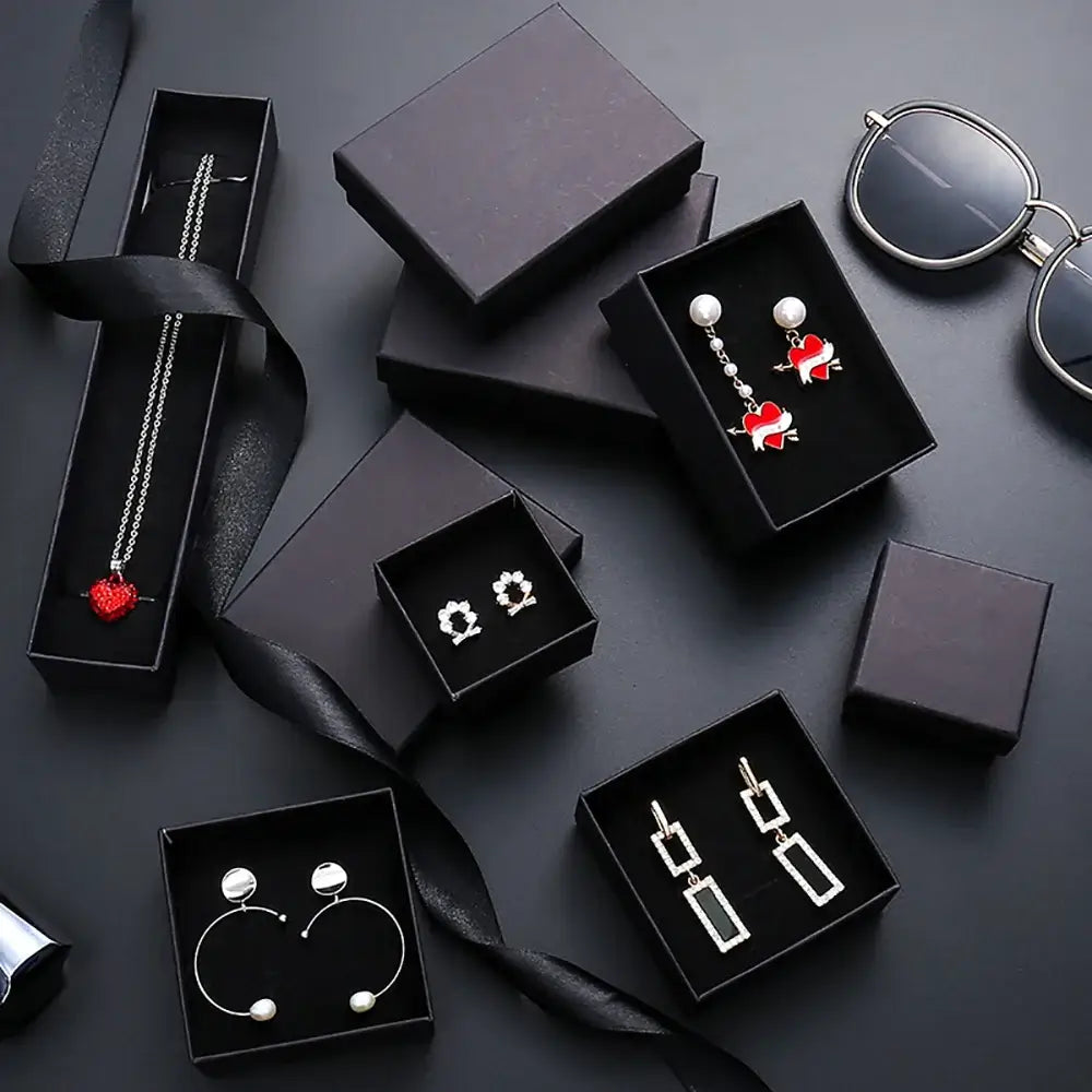12pcs/ lot Simple Box Earnail Rings Earrings Bracelet Necklace Gray Black Paper Jewellry Display Case Jewelry Organizer 2030