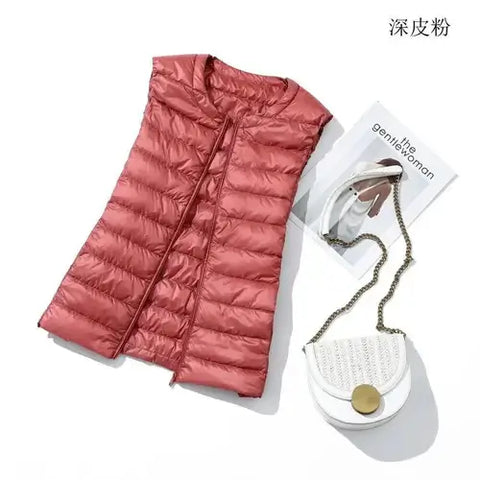 Women Autumn Winter Ultralight Thin Packable Down Sleeveless Jacket.