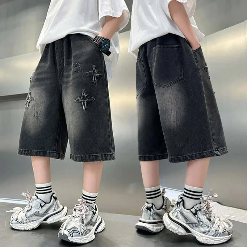 2025 Summer New Arrival Fashion Boys Denim Shorts with Star Pattern Children&