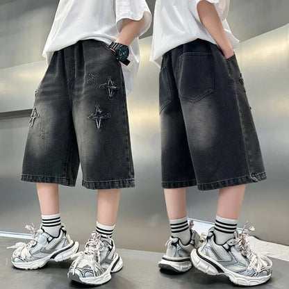 2025 Summer New Arrival Fashion Boys Denim Shorts with Star Pattern Children&