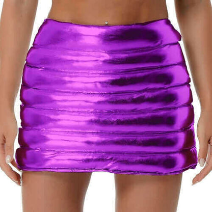 Womens Metallic Shiny Skirts Winter Warm A-Line Mini Skirt.