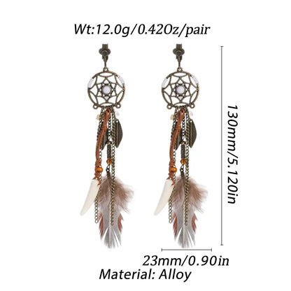 Bohemia Retro Women's Dream Catcher Long Tassel Earrings Sets Alloy