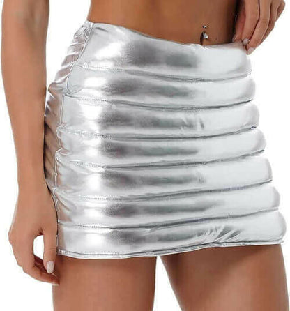 Womens Metallic Shiny Skirts Winter Warm A-Line Mini Skirt.