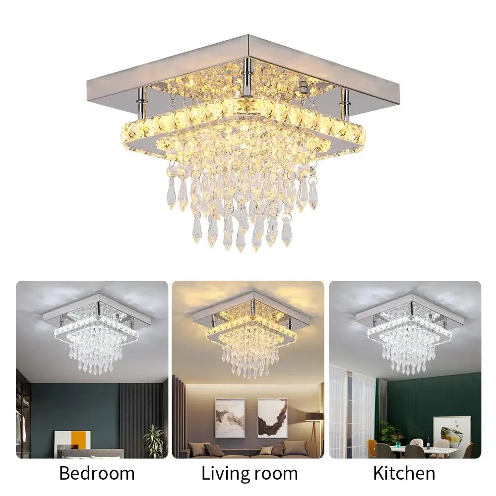 Square Crystal Raindrop LED Ceiling Chandelier