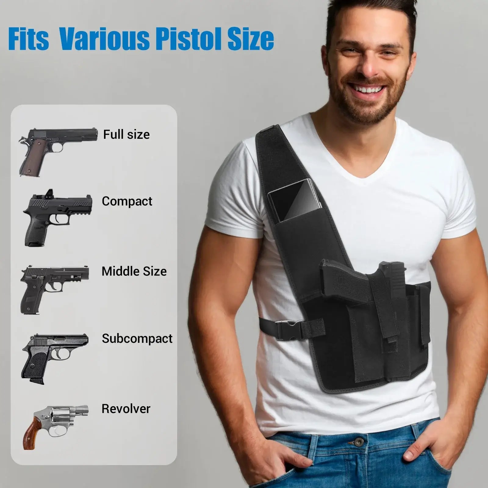 Chest Gun Holster with Phone Pouch Underarm Shoulder Pistol Holster
