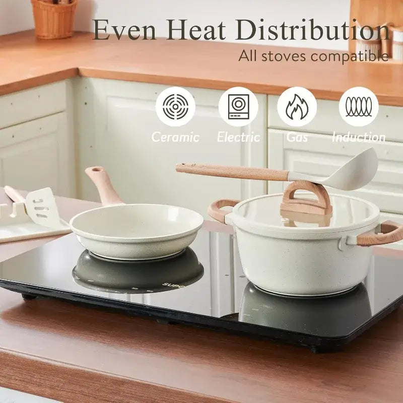 22 Pcs Non-Stick Ceramic Cookware Set - Cream White