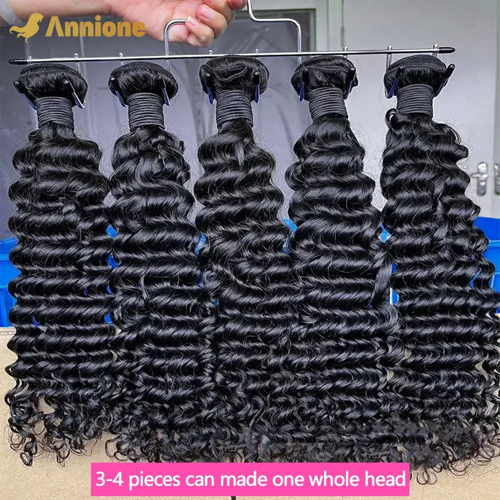Deep Wave Bundles 100% Human Hair Curly Hair Bundles 12A Raw Hair Bundles 1/3/4 PC Brazilian Kinky Curly Hair Bundles Human Hair