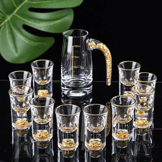 Crystal Liquor Spirits Shot Glasses Gift Box Gold Mountain Thick.