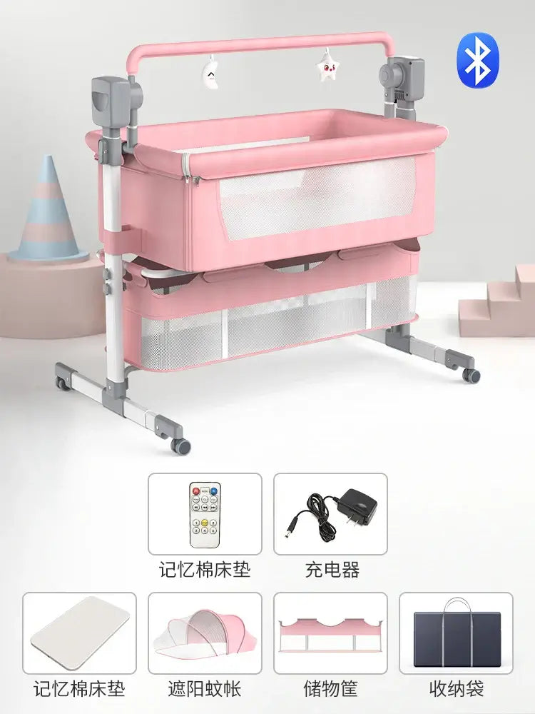 Electric Baby Bed Baby Crib Bluetooth Luxury Portable Baby Easy to Clean Travel Bed with Mattress Cradle for Newborns Infant Cot