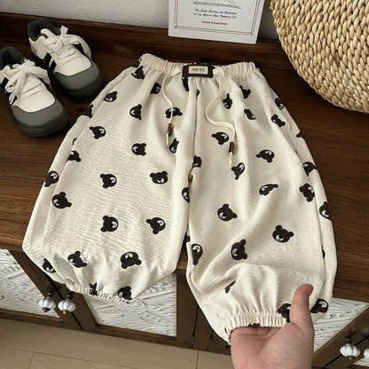 1-8yr Old Kids Clothes Floral Print Harem Pants Fashion Bear Casual Loose Children&