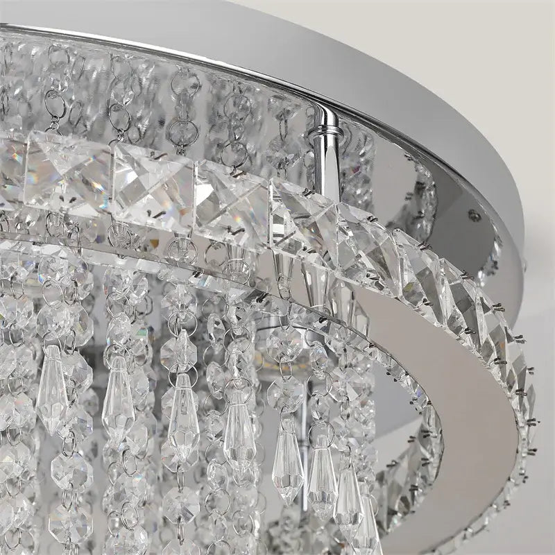 Round Crystal Raindrop LED Flush-Mount Chandelier