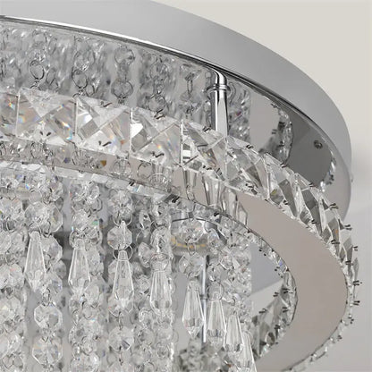 Round Crystal Raindrop LED Flush-Mount Chandelier