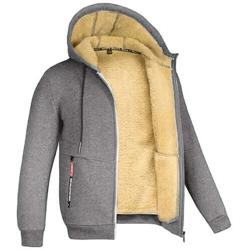Trendy Sweatshirt Coat Front Pockets Warm Zipper Lamb Wool Jacket Men