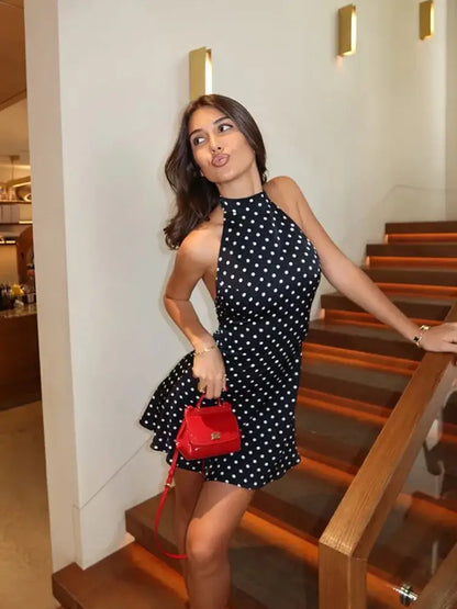 Women’s Sleeveless Dot-Print Sheath Mini Dress