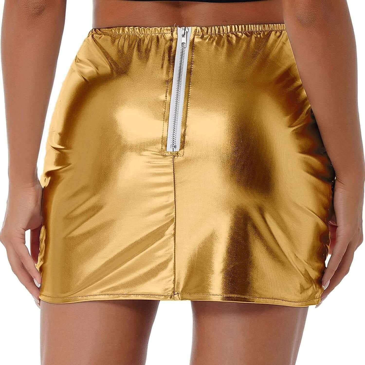 Womens Metallic Shiny Skirts Winter Warm A-Line Mini Skirt.