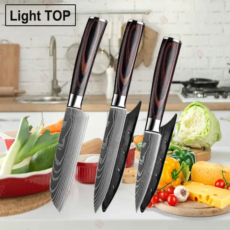 Stainless Steel Kitchen Knives with Wooden Handles