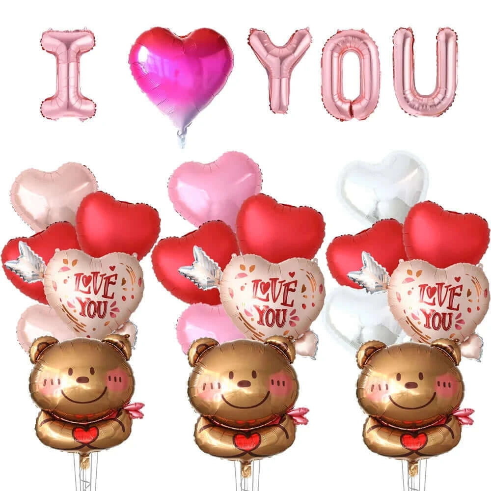 Happy Valentine’s Day Love Red Heart Bear Foil Balloons Wedding Anniversary Party Supplies Birthday Gift Home Outdoor Decoration