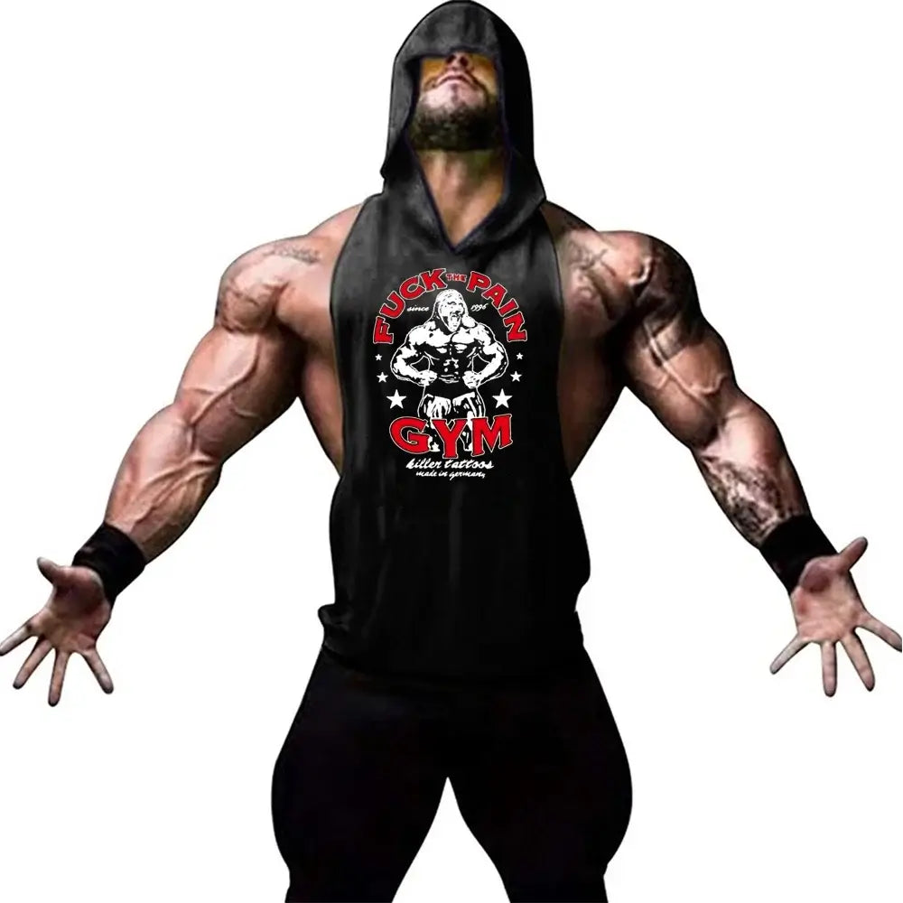 Men Bodybuilding Cotton Tank Top Gyms Fitness Hooded Vest Sleeveless Shirt Summer Casual Fashion Workout Gym Powerhouse Clothing