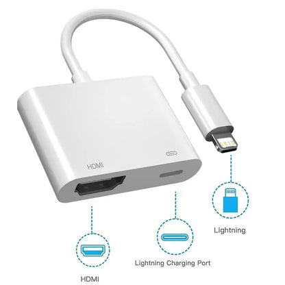 Lightning to HDMI Digital AV Adapter 1080P HD Video Sync Screen Connector Cable with Charging Port For iPhone 14 13 12