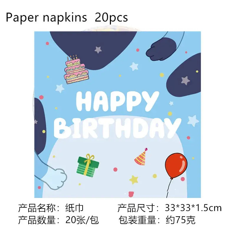 Cute Bluey Birthday Party Decoration Bluey Paper Napkin Plate Cup Tablecloth Balloons Kids Baby Shower Supplies
