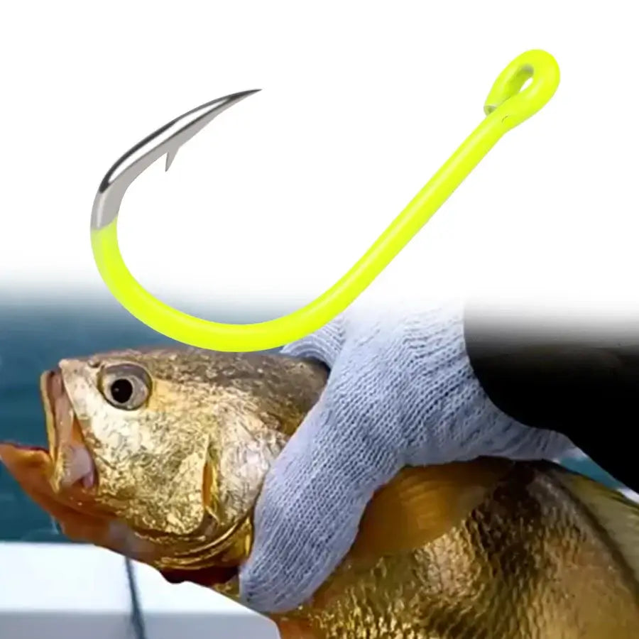 FTK 50PCS Sharp High-carbon Steel Fishhooks Barbed Fluorescent Fishing