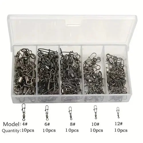 50 Pieces Set Fishing Connector Gear Kit 4-12# Stainless Steel Pin.