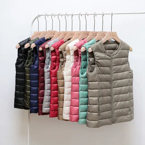 Women Autumn Winter Ultralight Thin Packable Down Sleeveless Jacket.