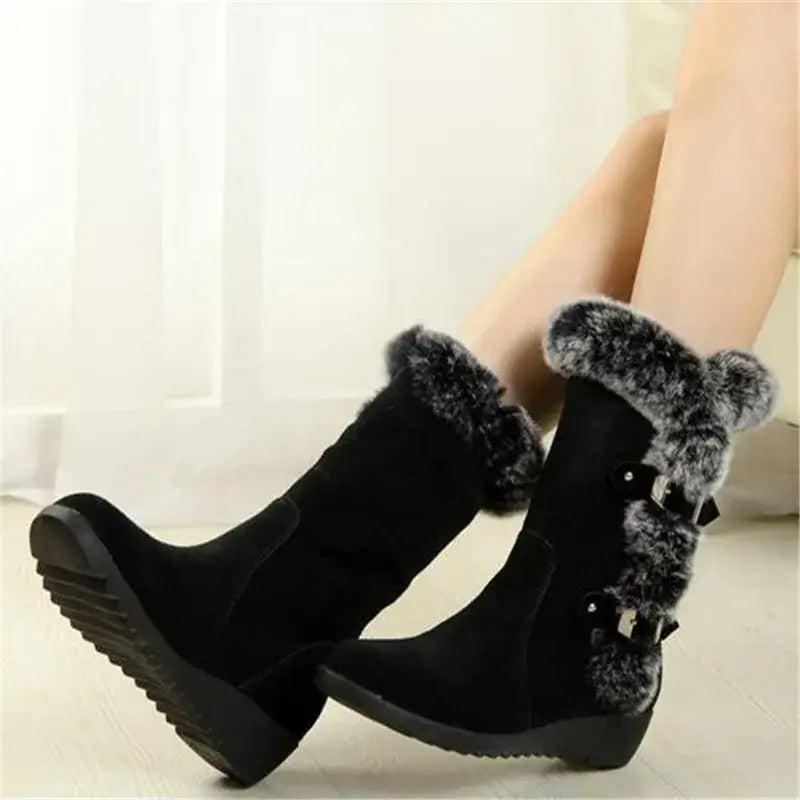 New Winter Women Boots Casual Warm Fur Mid-Calf Boots shoes Women