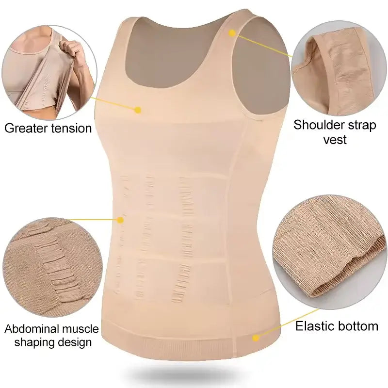 Men Compression Vest Sleeveless Shapewear Slimming Body Shaper Shirt Gym Workout Corset Tummy Control Tank Top Abs Abdomen