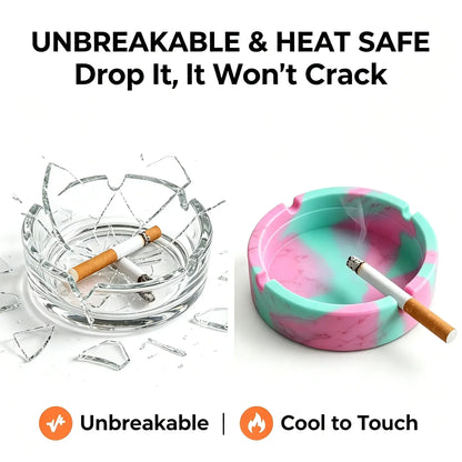 Unbreakable Silicone Ashtray - Easy Clean Marble Swirl Design, 8.3cm Portable &amp; Durable, Heat-Resistant Non-Slip Ash Tray