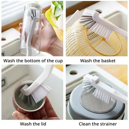 Cleaning Cup Brush Japanese Style Sink Brush  with Long Handle Elbow Design Tail Hole Wall Hanging Crevice Cleaning Accessories