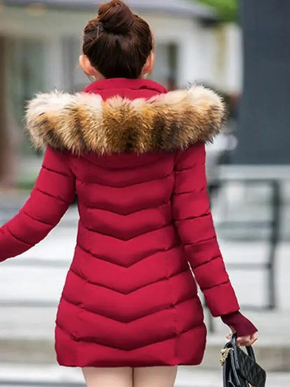 Autumn Female Middle Length Jacket Coat Women Fake Fur Collar Parkas