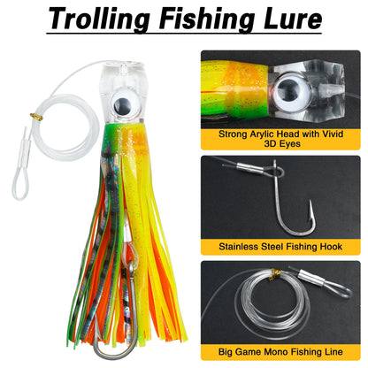 5pcs Trolling Skirt Tuna Lures Fishing Saltwater Lures for Mahi Marlin Shark Wahoo with Rigged Hooks Big Game Fishing Lures