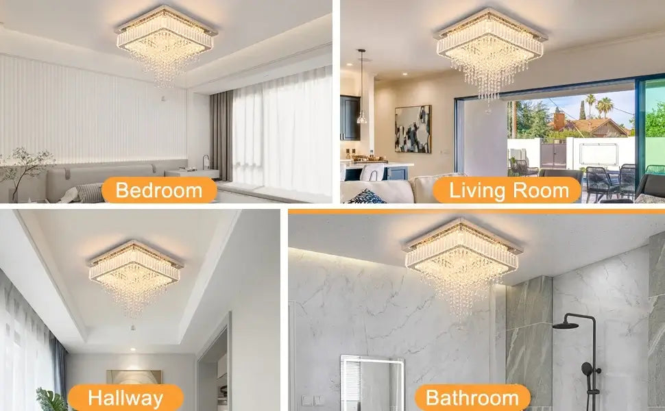 Square Crystal Raindrop LED Ceiling Chandelier