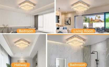 Square Crystal Raindrop LED Ceiling Chandelier