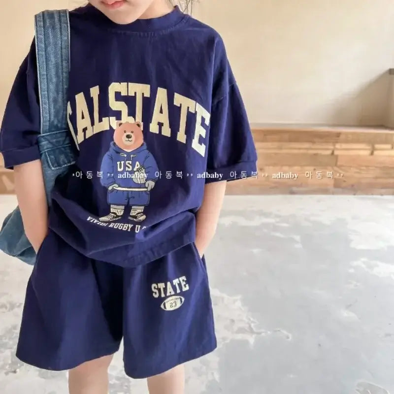 2pcs Summer Baby Clothes Set - Cartoon Bear Outfit