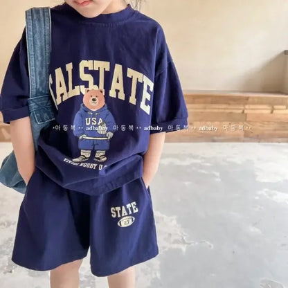 2pcs Summer Baby Clothes Set - Cartoon Bear Outfit