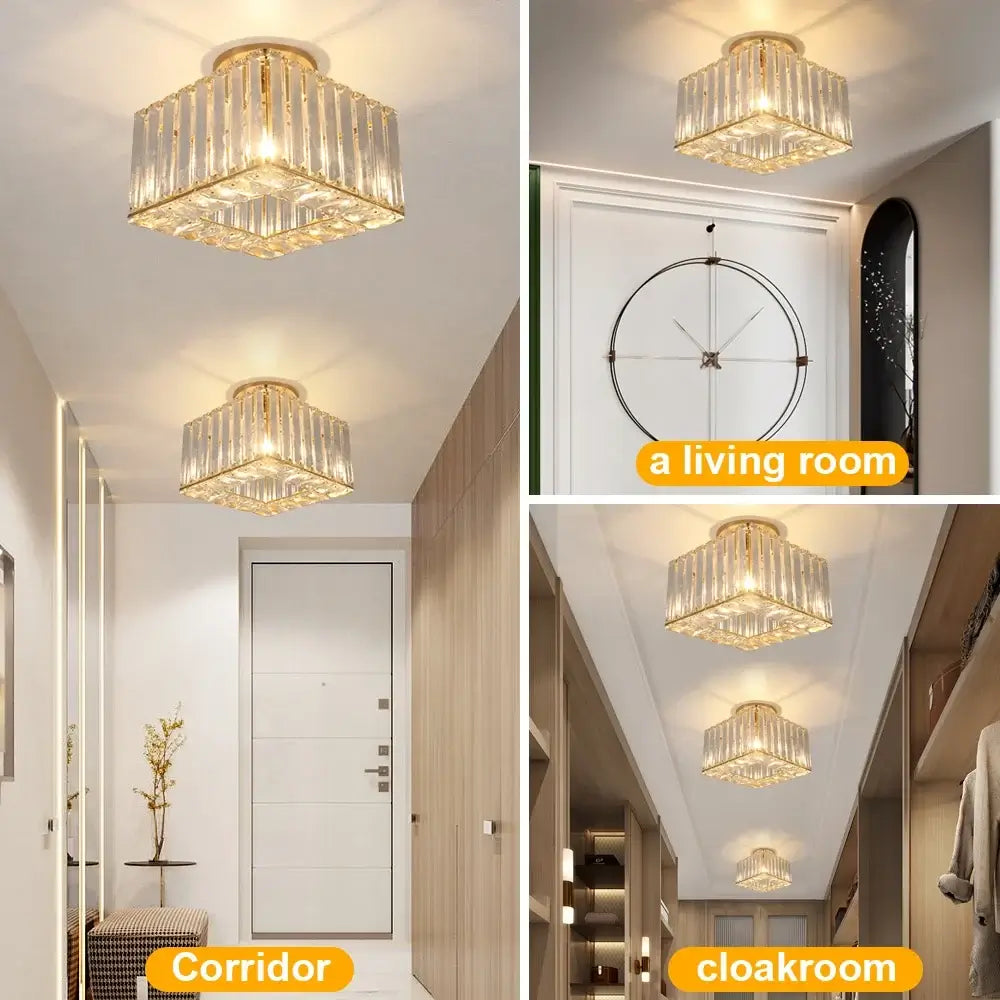 Modern Crystal Ceiling or Pendant Light, Black or Gold
