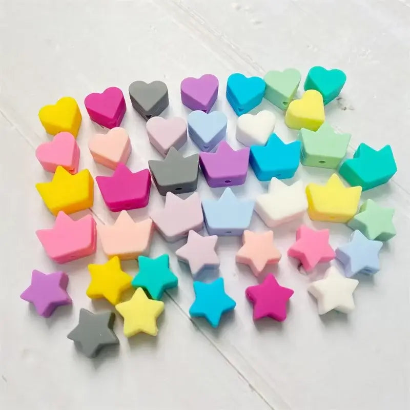 50pcs Silicone Star Heart Crown Beads Food Grade Teether Baby Silicone Bracelet Diy Crafts Baby Accessories
