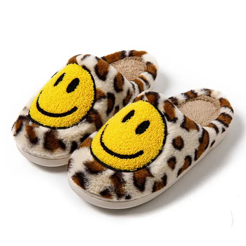 Leopard Fluffy Slippers for Home Smile Designer Platform Shoes Women 2025 Indoor Plush Sliders Warm Flats Chic Winter Footwear
