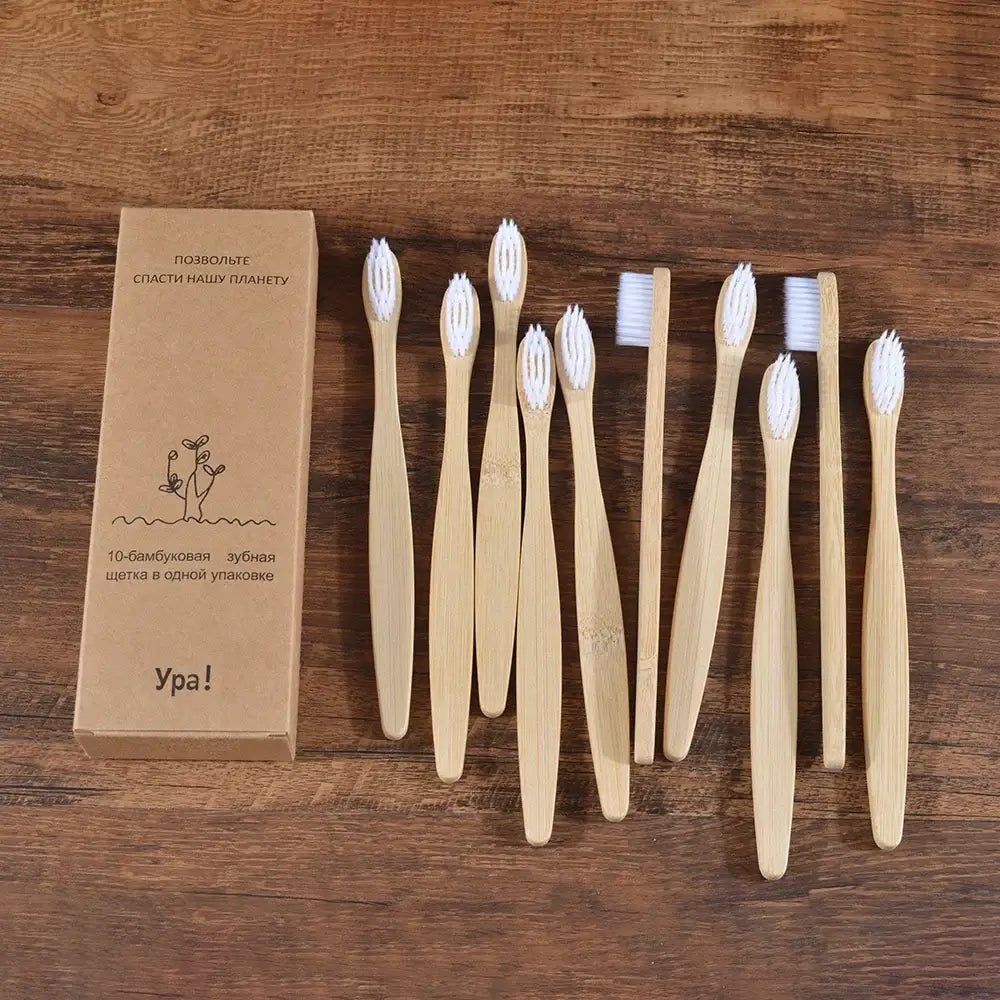Bamboo World Adult Bamboo Toothbrushes - Set of 10