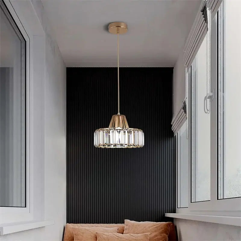 GreeLustr Modern Crystal Pendant Light, Black or Gold